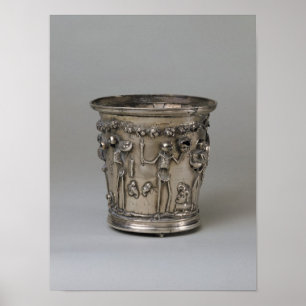 Póster Grabado en relieve de goblet con esqueletos con má