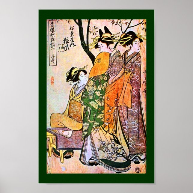 Póster Grabado japonés 3Geisha 1911 (Frente)