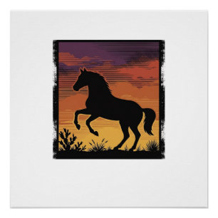 Póster Grabado occidental de la silueta del caballo de la