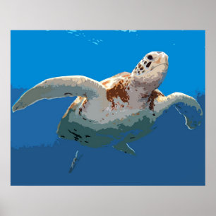 Póster Grabar en madera de la tortuga verde