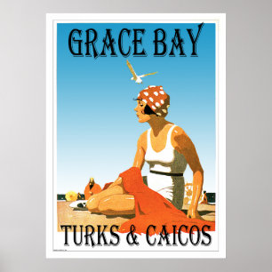Póster Grace Bay Turks & Caicos Retro