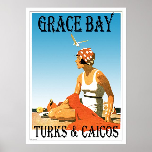 Póster Grace Bay Turks & Caicos Retro (Frente)