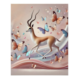 Póster Grace in Motion Gazelle and Butterflies Fantasy