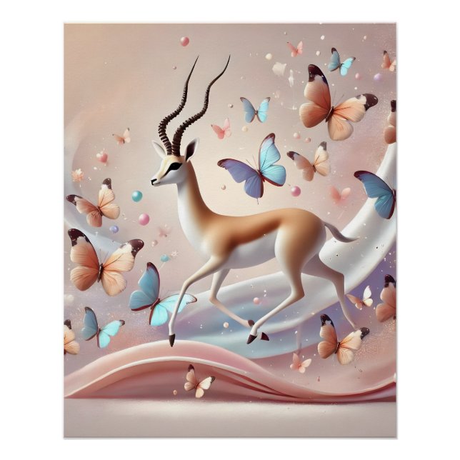 Póster Grace in Motion Gazelle and Butterflies Fantasy  (Anverso)