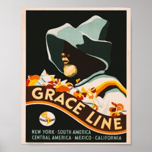 Póster Grace Line Vintage Travel