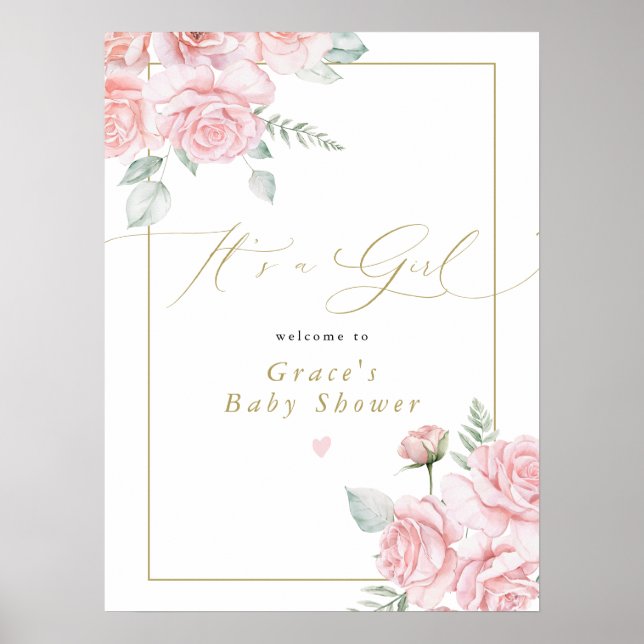 Póster GRACE Rubor Floral It's a Chica Baby Shower Welcom (Frente)