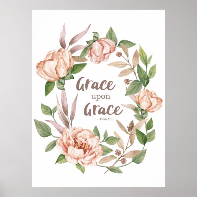 Póster Grace Upon Grace - John 1:16 - Floral (Frente)