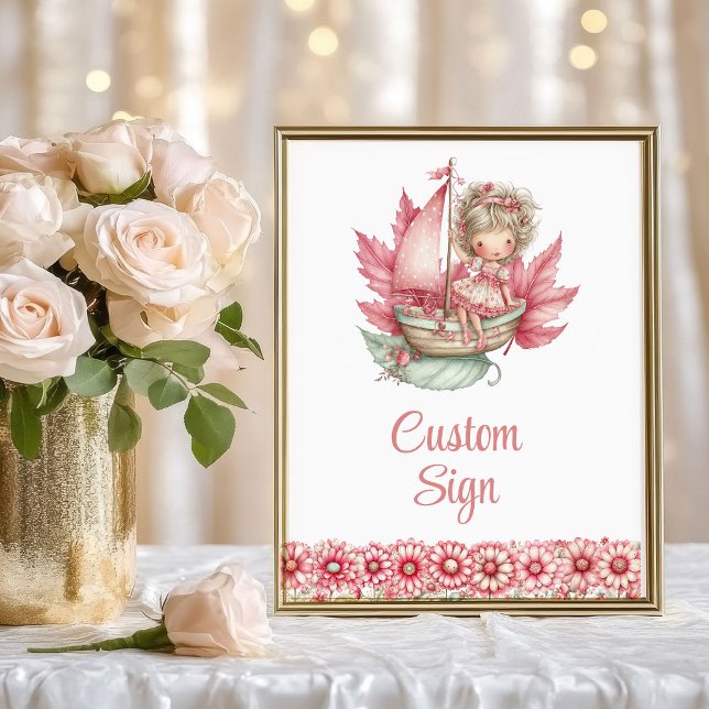 Póster Graceful Fairy Girl Blush Floral Birthday Custom  (Graceful Fairy Girl Blush Floral Birthday Custom Sign

)