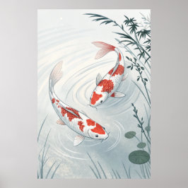 Póster "Graceful Koi: Ilustracion del Jardín Acuático Ser