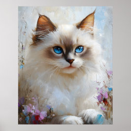 Póster Graceful Ragdoll Cat in a Flower Garden – Soft Pas