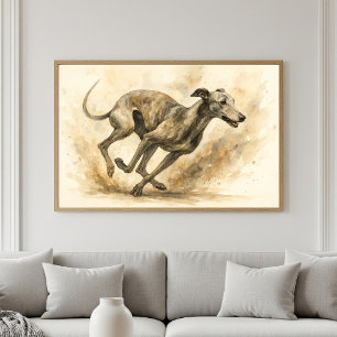 Póster Graceit Running Greyhound Watercolor Retrato