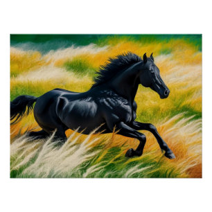Póster Graceus Galloping negro en campo vibrante