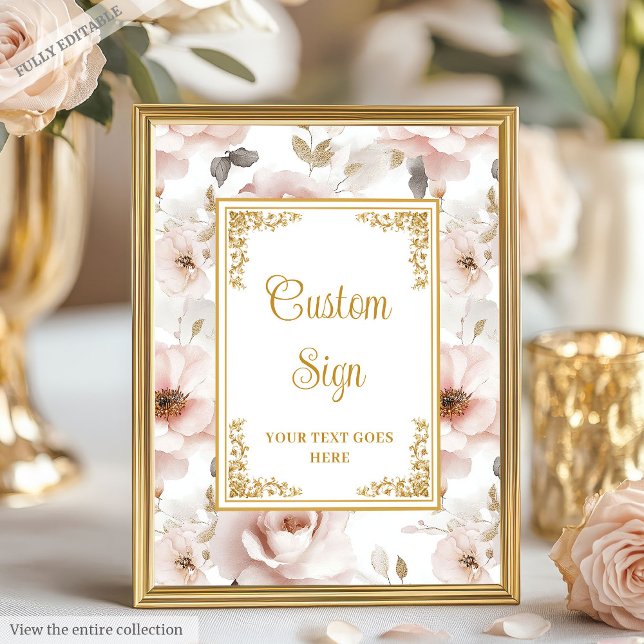 Póster Graceus polvorientos flores rosadas acentos de oro (Graceful dusty pink flowers gold accents custom Poster)