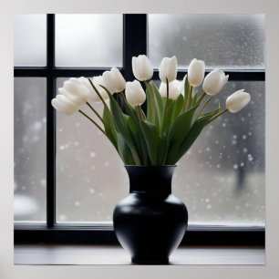 Póster "Gracia del invierno: Tulipanes blancos en una bol