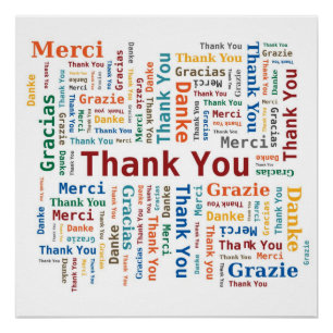 Póster Gracias a Word Cloud - 5 idiomas - multicolor