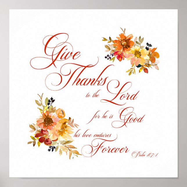 Póster Gracias al Señor otoño acuarela floral (Frente)