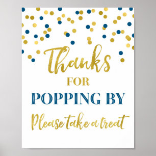 Póster Gracias azules del confeti del oro por hacer