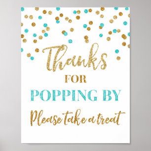 Póster Gracias azules del confeti del oro por hacer