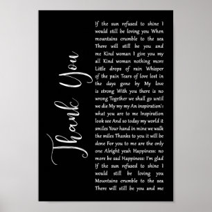 Póster Gracias, Black Script Song Lyric Wall Art Print