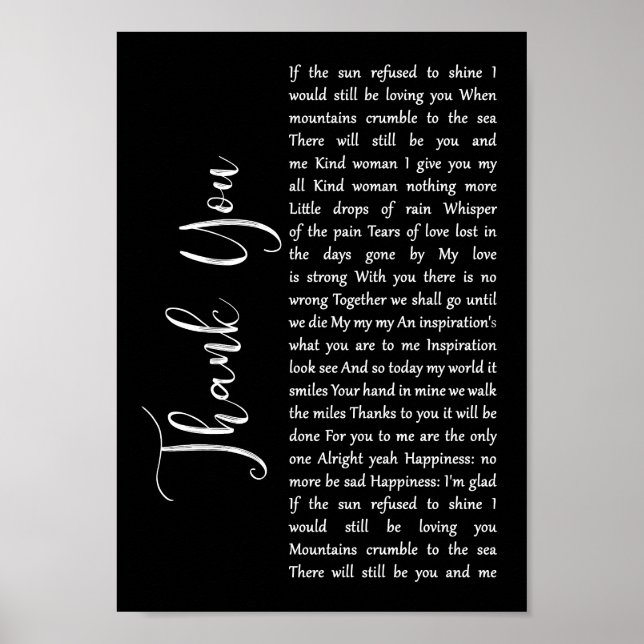 Póster Gracias, Black Script Song Lyric Wall Art Print (Frente)