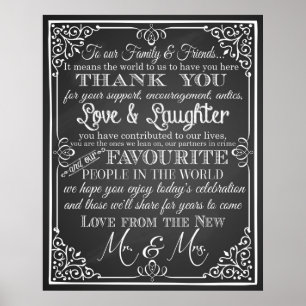 Póster Gracias boda firma pizarra de tiza en blanco y neg
