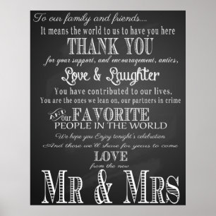 Póster Gracias boda firma pizarra de tiza en blanco y neg