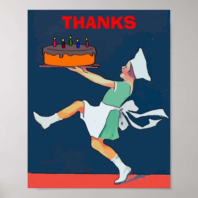 Póster Gracias, chica con torta, (Frente)
