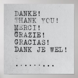 Póster Gracias, Danke, Grazie, Gracias