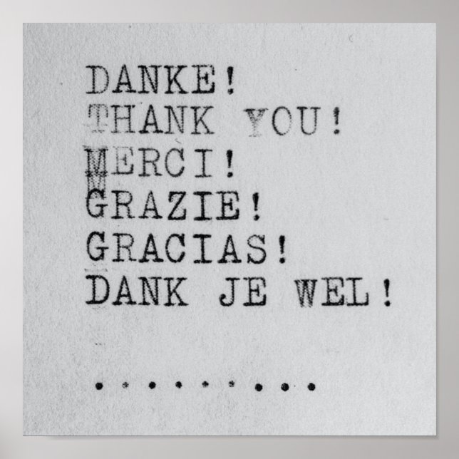 Póster Gracias, Danke, Grazie, Gracias (Frente)