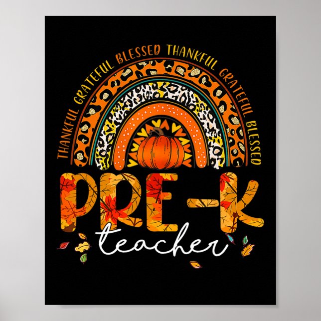 Póster Gracias Leopard Rainbow Thanker Pre K Teacher Fall (Frente)