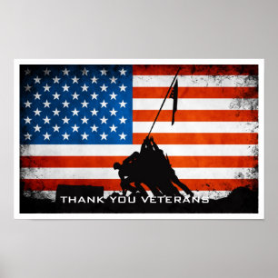 Póster Gracias los veteranos - silueta de la bandera y
