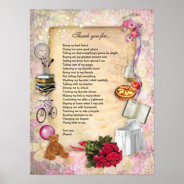 Póster Gracias mamá (personalizable) (Frente)