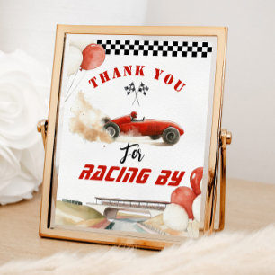 Póster Gracias por competir en un coche de carreras rojas