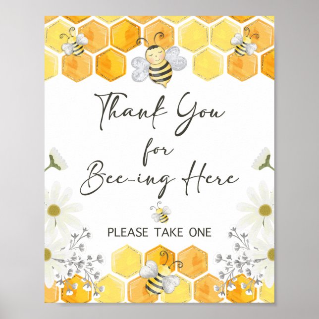 Póster Gracias por el Rótulo Bee-ing Here Honey Bee (Frente)