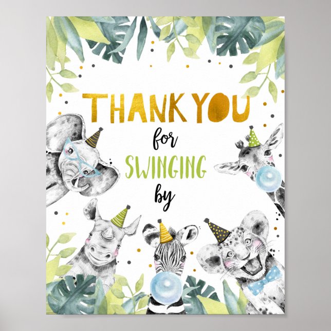 Póster Gracias Por El Rótulo De Animales Fiestas Safari (Frente)