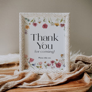 Póster Gracias Por Venir Al Rótulo Floral De Baby Shower