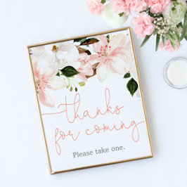 Póster Gracias por venir favores señalizar floral rosa