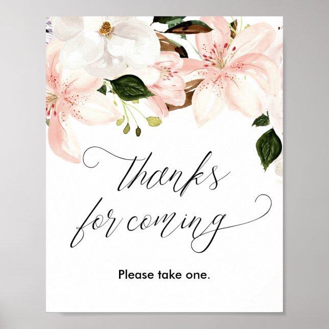Póster Gracias por venir favores señalizar floral rosa (Frente)