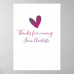 Póster gracias por venir nombre del texto mensaje corazón