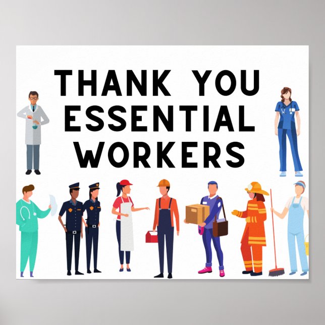 Póster Gracias Poster de trabajadores esenciales (Frente)
