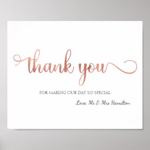 Póster "Gracias" Rosa Rótulo Boda Blanco
