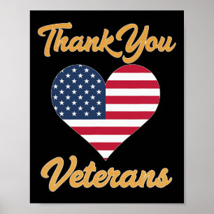 Póster Gracias Usa Flag Heart Veteran Patriot