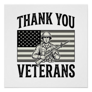 Póster Gracias Veteranos Camiseta Soldado Bandera Vintage