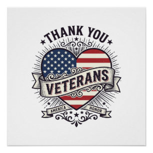 Póster Gracias Veteranos Diseño Vectorial Corazón Patriót