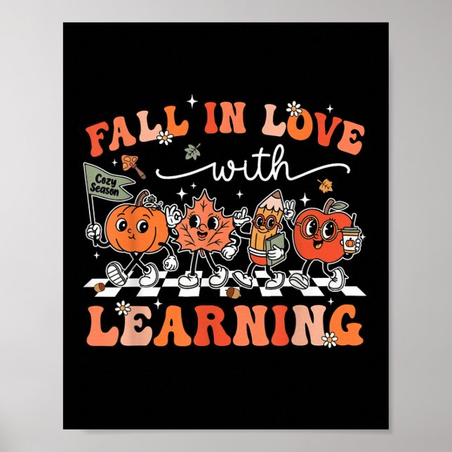 Póster Graciosa Caída Retro Enamorada De Aprender Té De C (Frente)