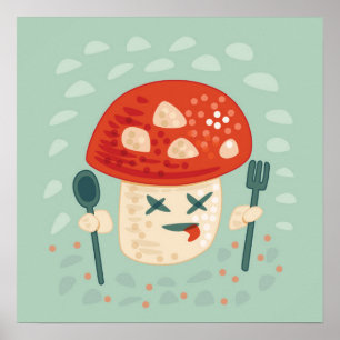 Póster Graciosa Carácter de Comida Mushroom Extraña Extra