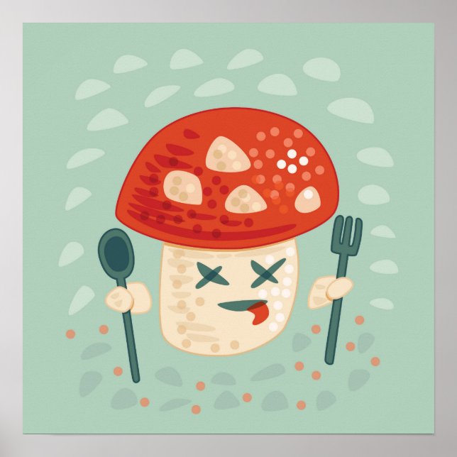 Póster Graciosa Carácter de Comida Mushroom Extraña Extra (Frente)