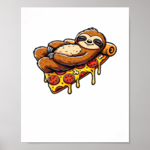 Póster Graciosa comida en eslovaco pizza, Kawaii Animal L