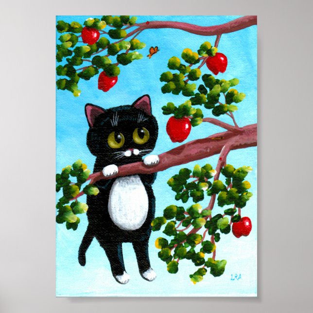 Póster Graciosa creación de manzanas para gato negro (Frente)