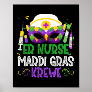 Póster Graciosa enfermera Krewe Enfermería máscaras Mardi